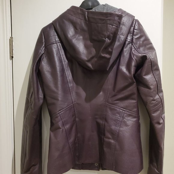 Danier leather eggplant purple moto jacket with hoody and lining. - Picture 5 of 5